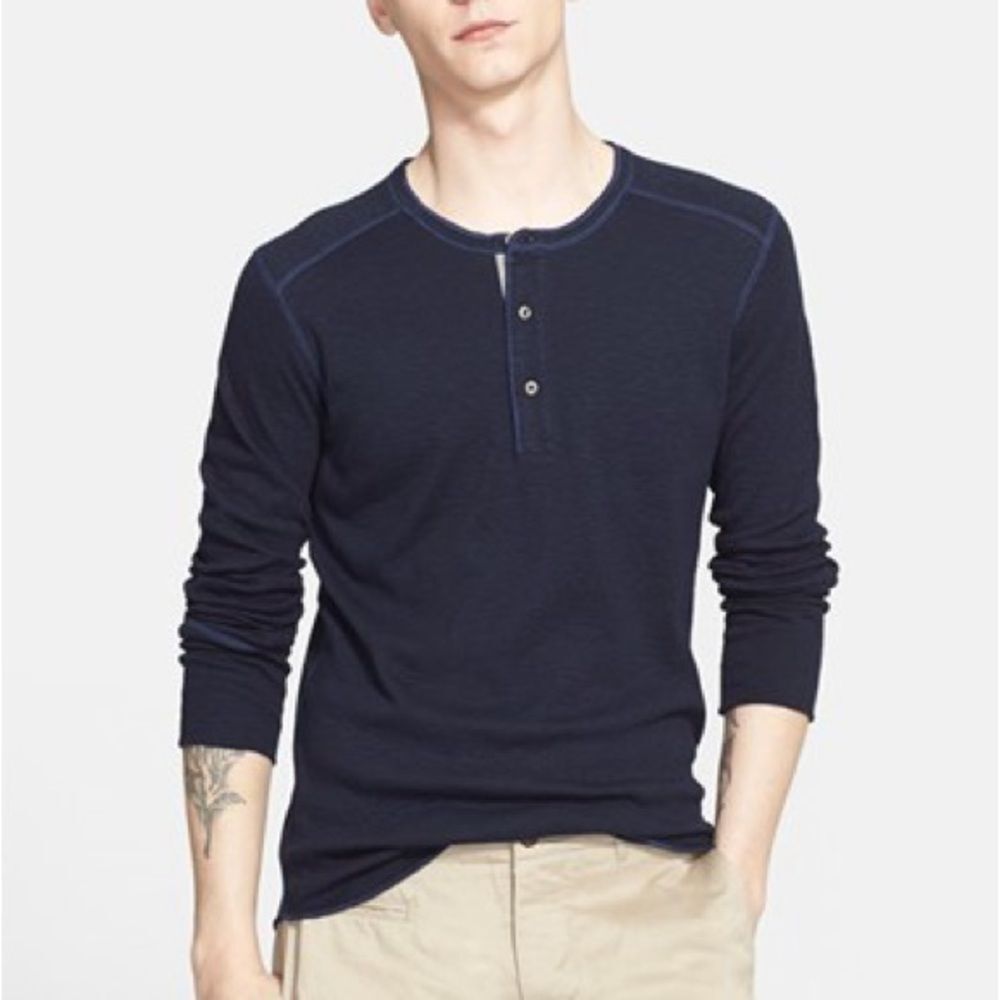 Wings + Horns Slub Rib Navy Long Sleeve Classic Henley Shirt Men’s Size XL
